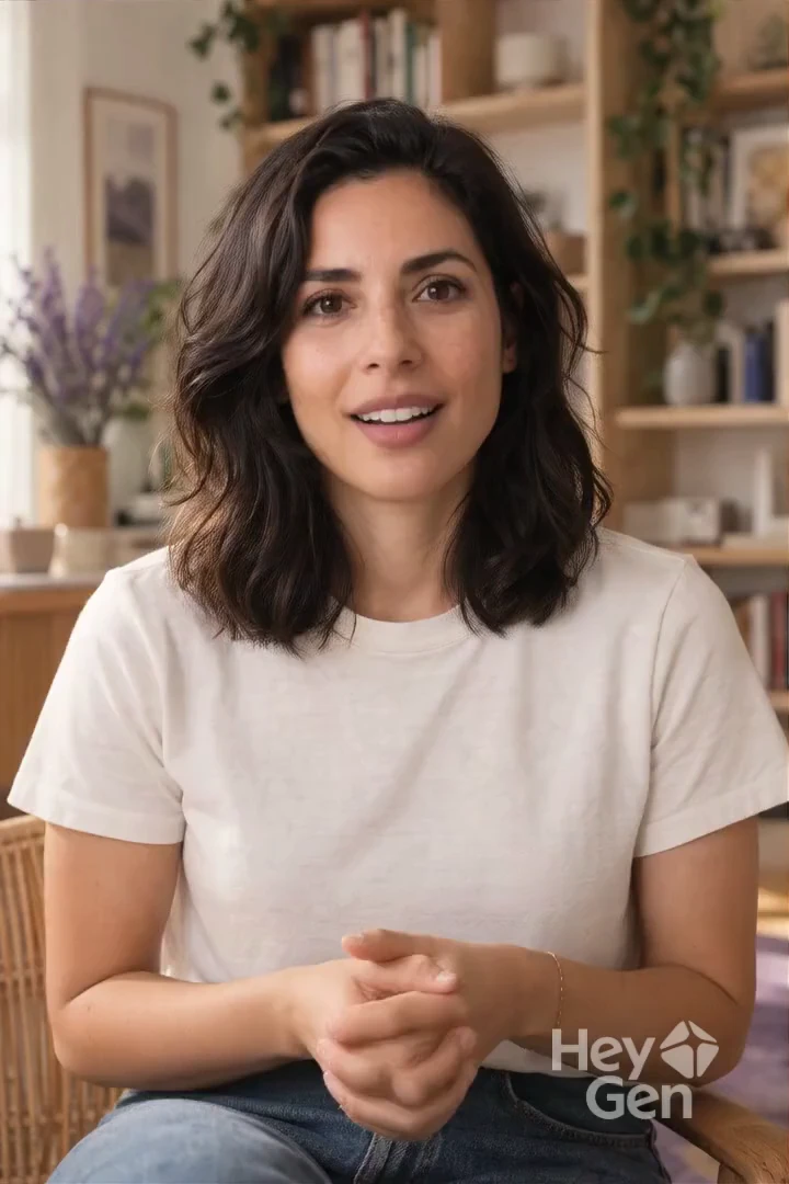 A creator sharing her story in a sunlit home studio